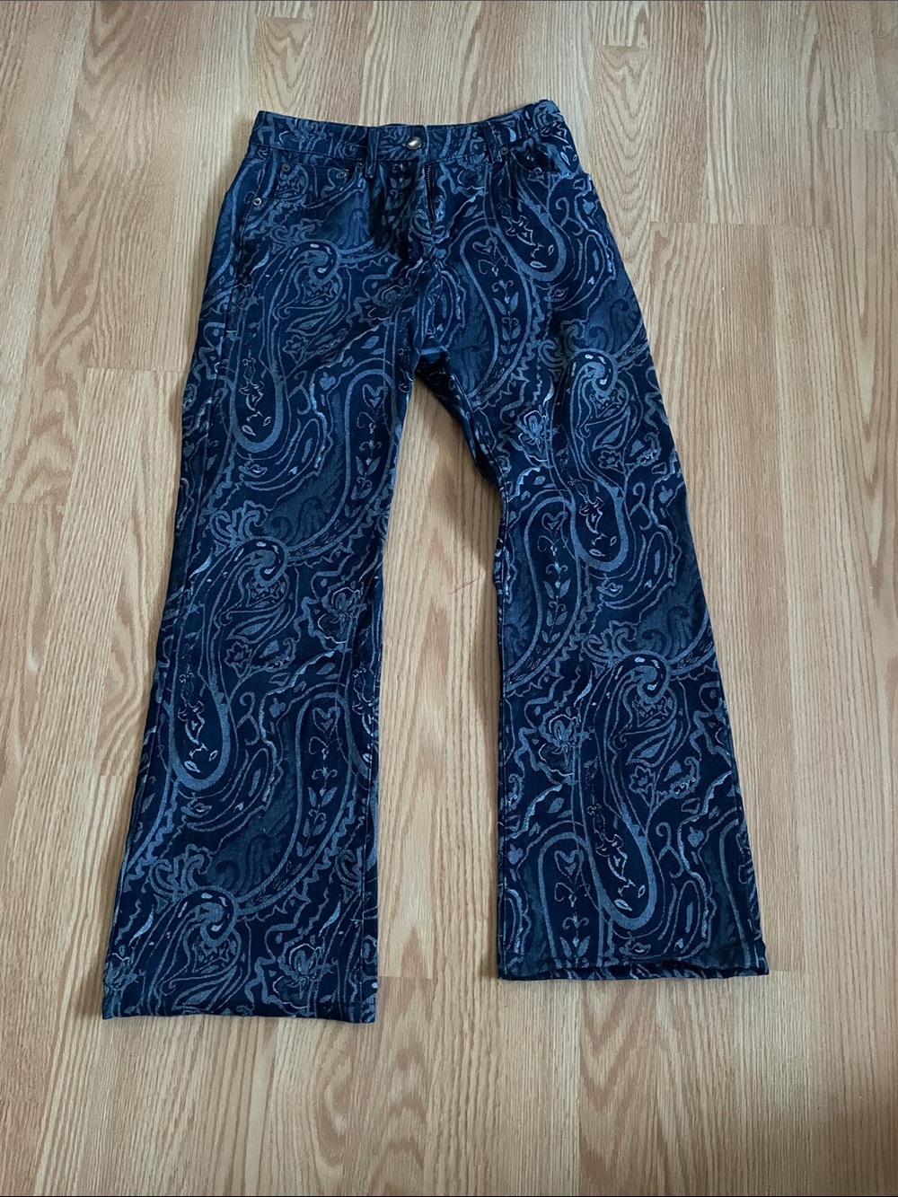 Zara Dark Blue Paisley Flare Jeans